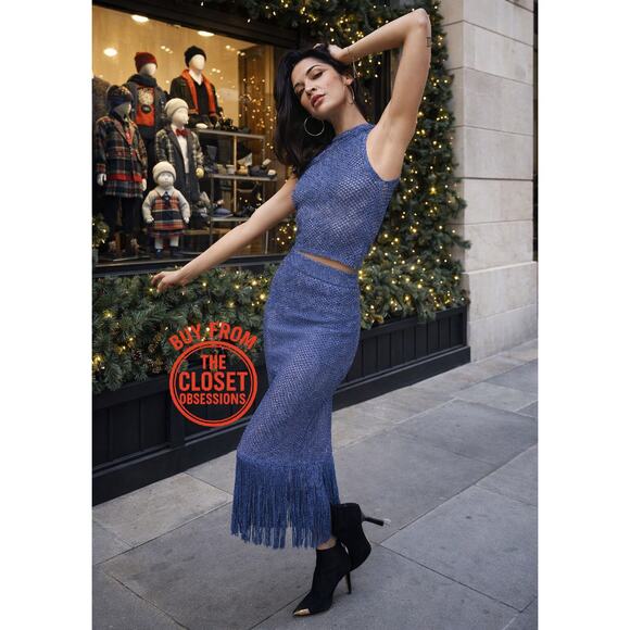 Mango Dresses & Skirts - RARE!!! MANGO Co-Ord Set Knit Crop Top + Fringed Midi Skirt NWT